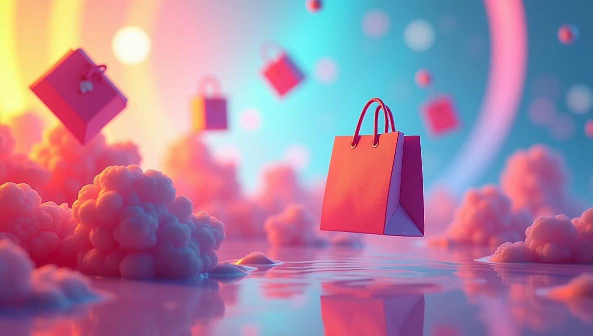 E-commerce workspace with laptop and online shopping