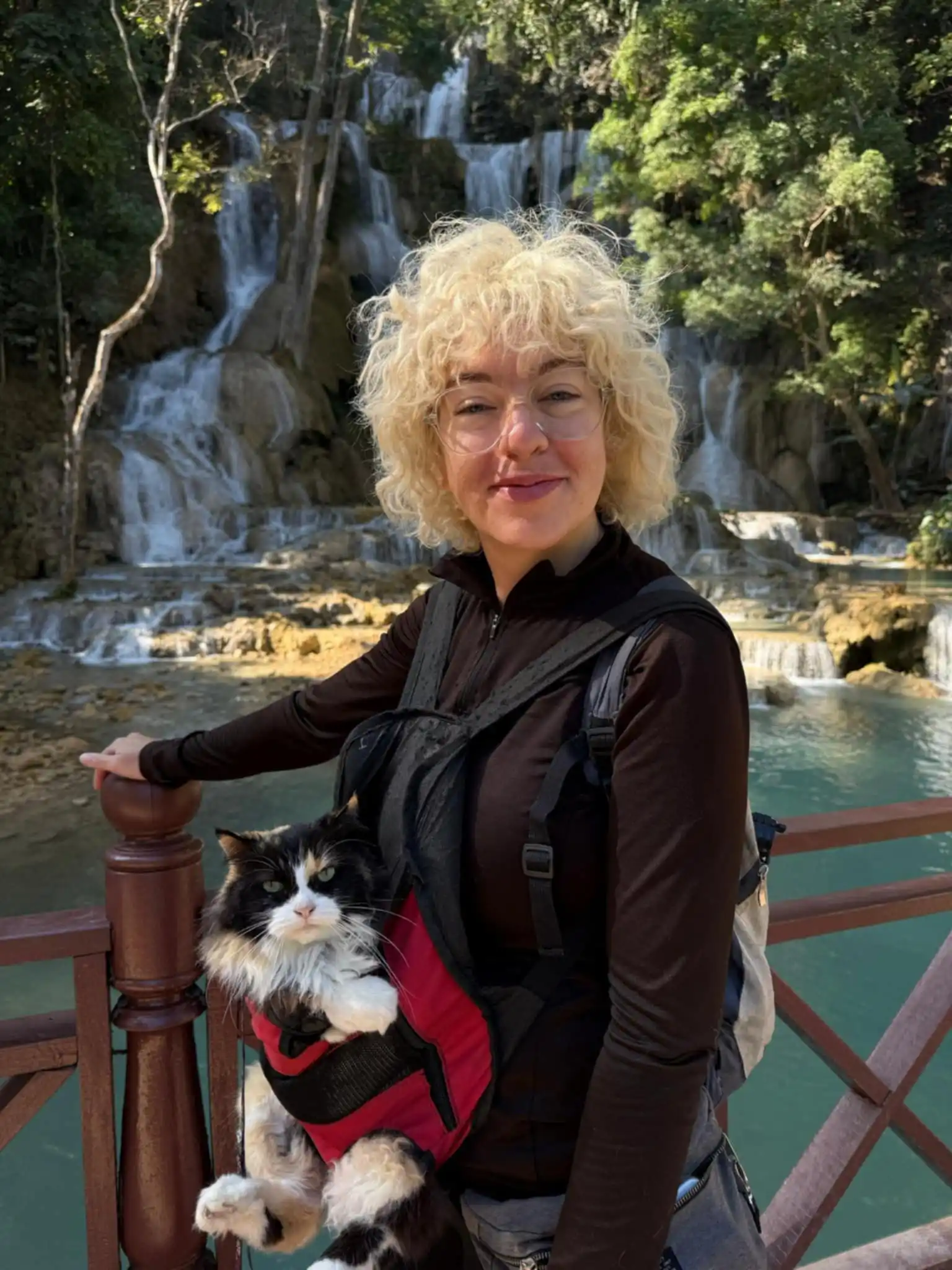 Exploring beautiful Laos landscapes with feline travel companion