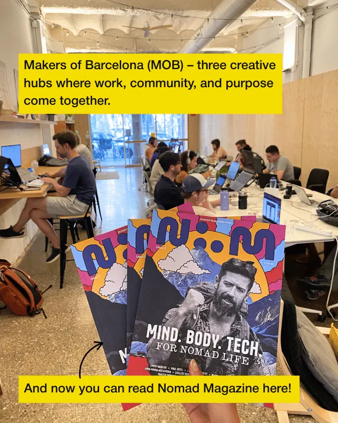 Nomad Magazine inside MOB Barcelona with the coworking space visible behind