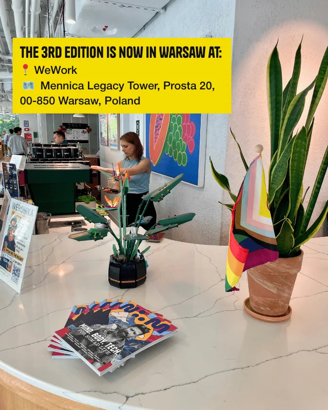 Nomad Magazine displayed at WeWork Warsaw with the space visible around it
