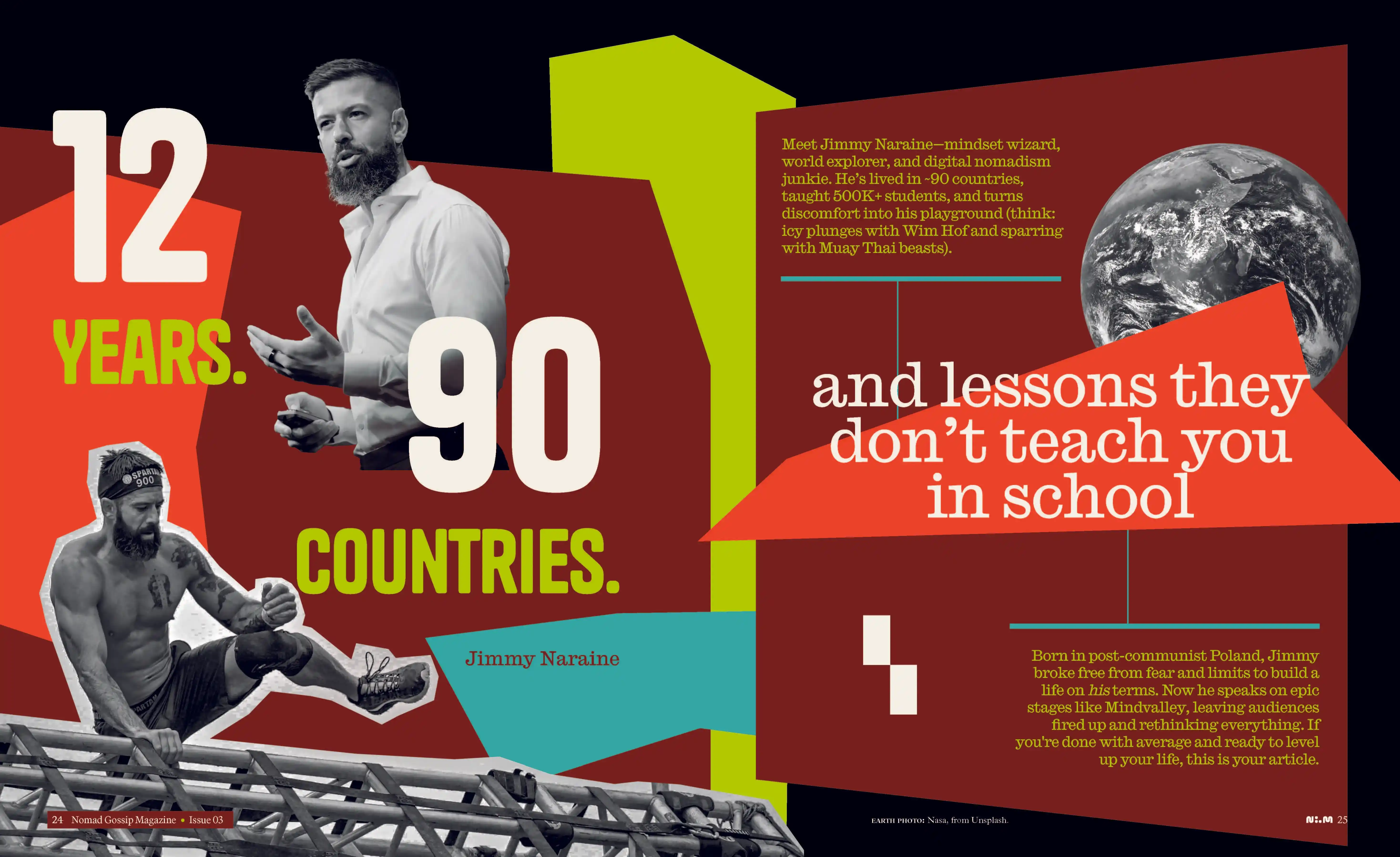 90 countries in 12 years — Jimmy Naraine article spread