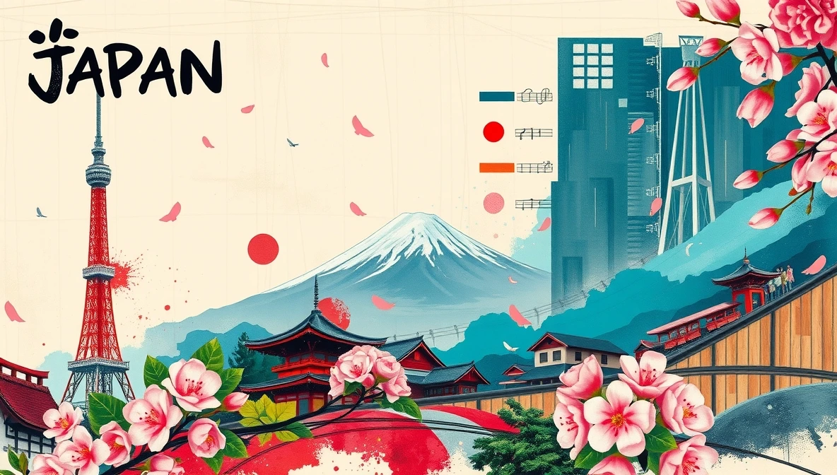 Japan destination with cherry blossoms and traditional architecture