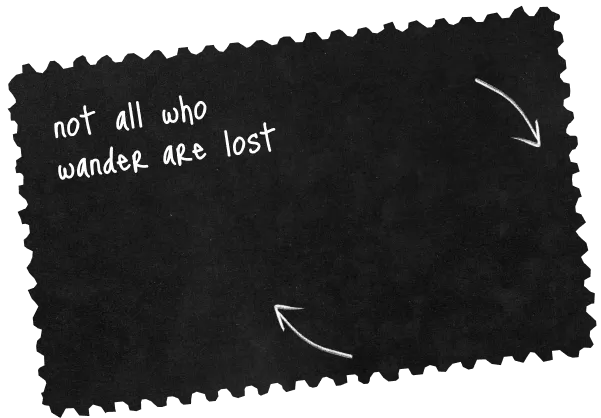 Stamp with a globe and text 'not all who wander are lost'