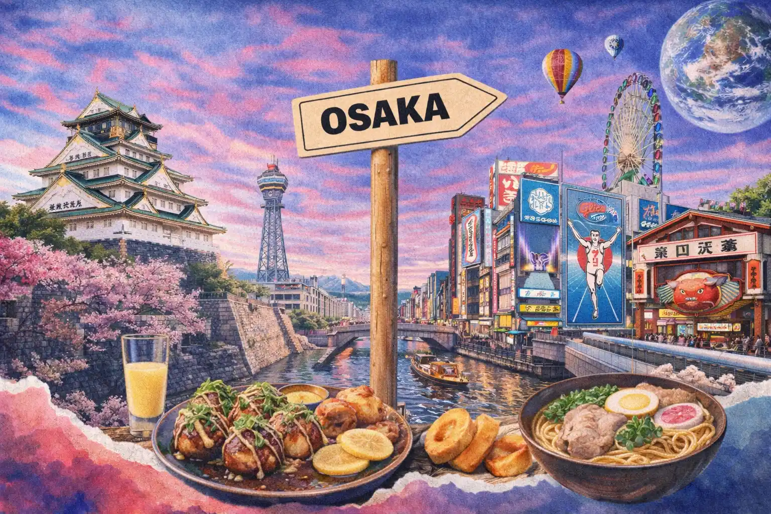 Osaka Japan with street food culture and vibrant nightlife